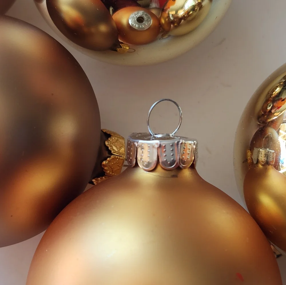 8 Shiny and Matte Gold Glass Christmas Ornaments
